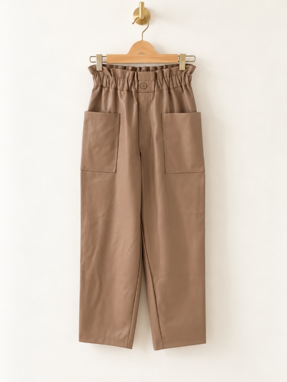 Ophelia Roe Women's Taupe/Brown Faux Leather Paperbag-Waist Ankle Pants Size S